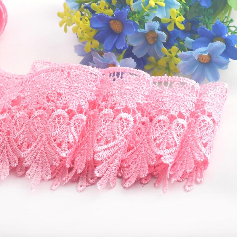Kuasting 7.5 Yards Floral Lace Edge Trim 9CM Width Laces Trims with Tassel Europe Chips Pattern Inelastic Embroidery Lace Trim for Sewing Making, DIY Crafts, Gift Wrapping, Wedding Decor (Pink) - Image 5
